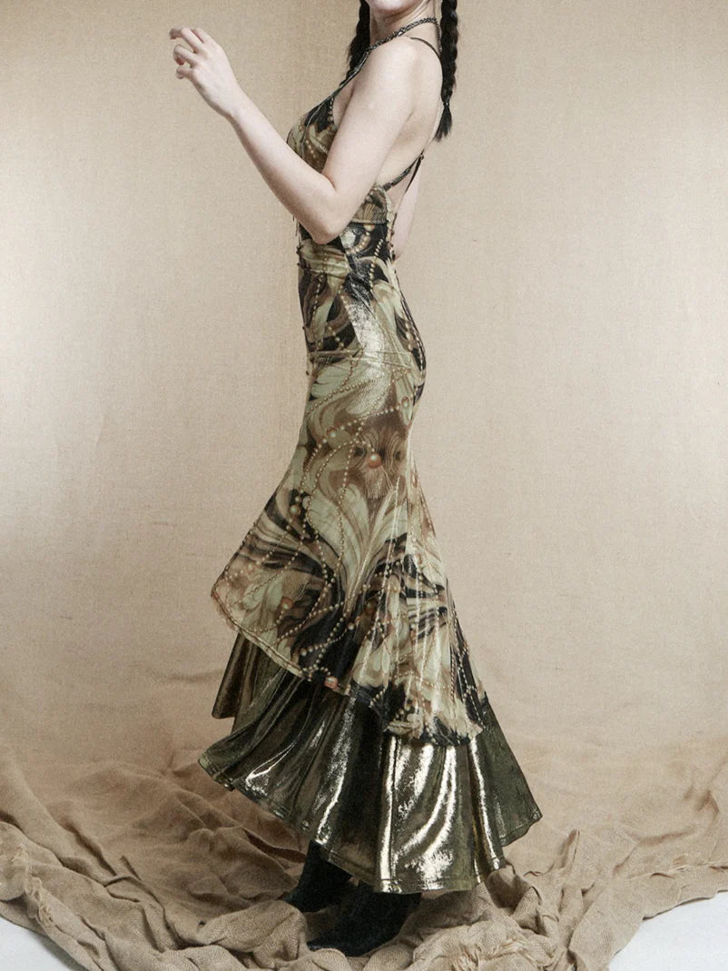 Baroque Pearl Metallic Slip Dress