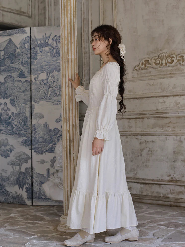 Vintage Princess Beige Cotton Dress