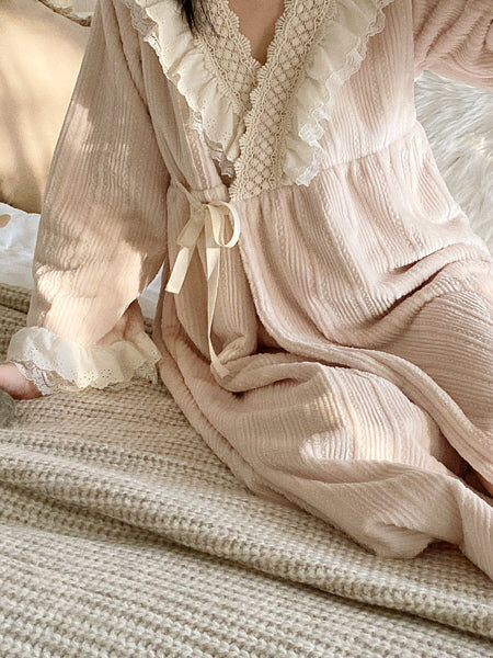 Dreamy Lace-Trim Velvet Nightgown