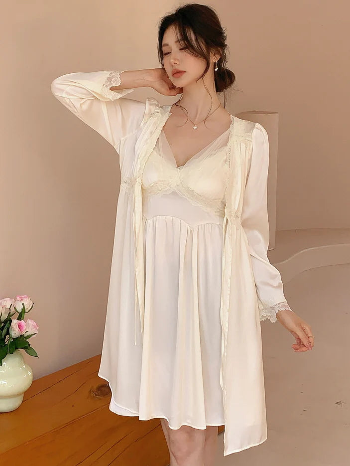 Ethereal Lace Cream Nightdress Set