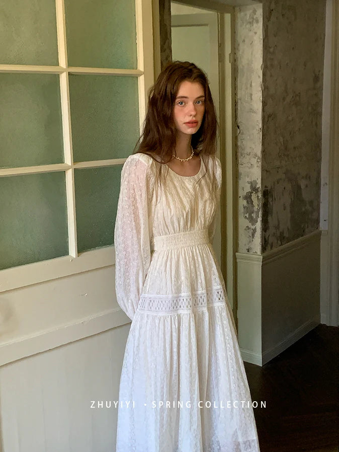 Ethereal White Lace Embroidered Dress