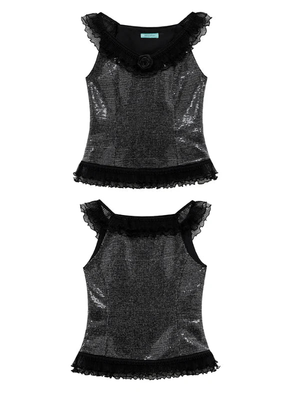 Midnight Rose Sequin Top & Glitter Mesh Skirt