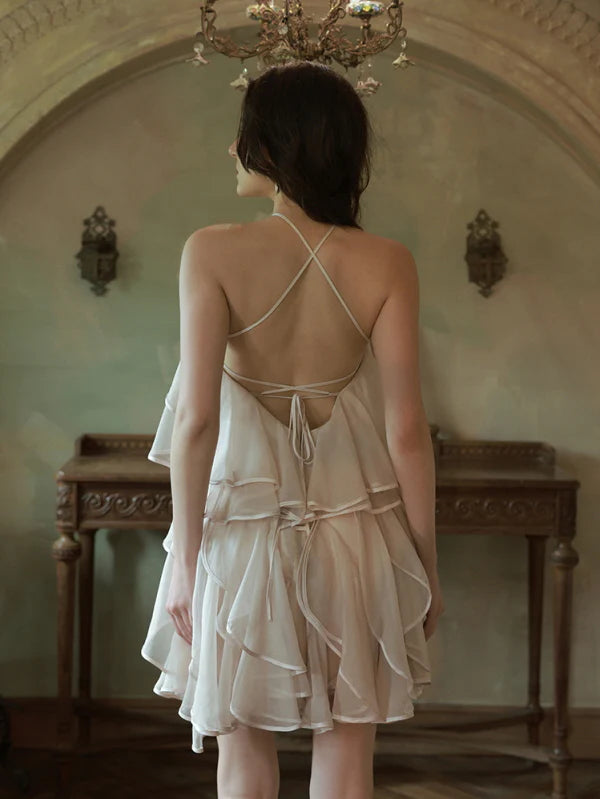 Blush Rose Ruffle Halter Dress