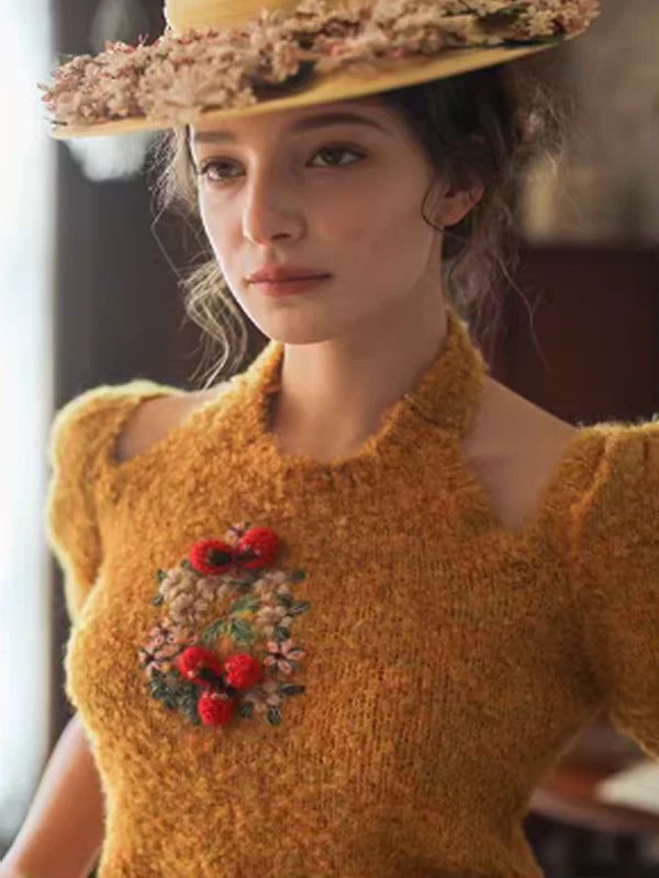Hand-Embroidered Knit Top