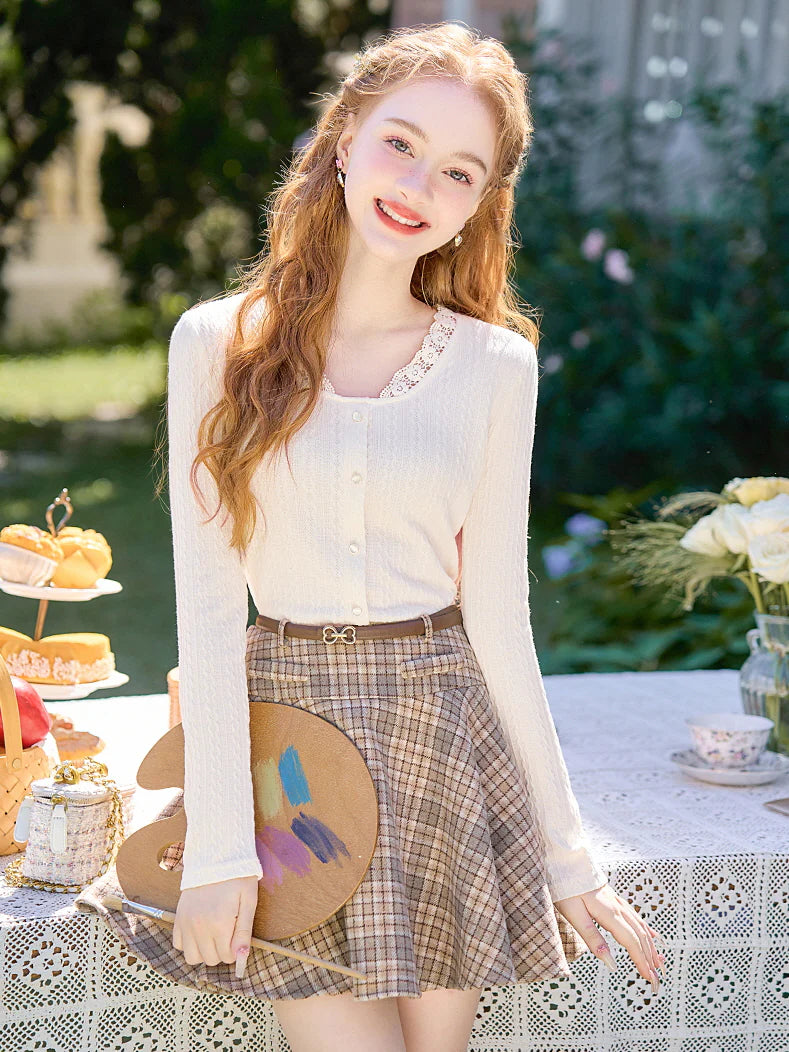 Lace-Trim Cozy Knit Cardigan