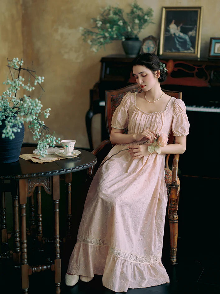 Blush Embroidered Cotton Tea Dress