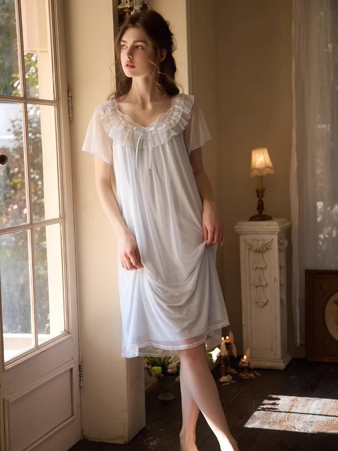 Ethereal Ruffled Lace Nightgown