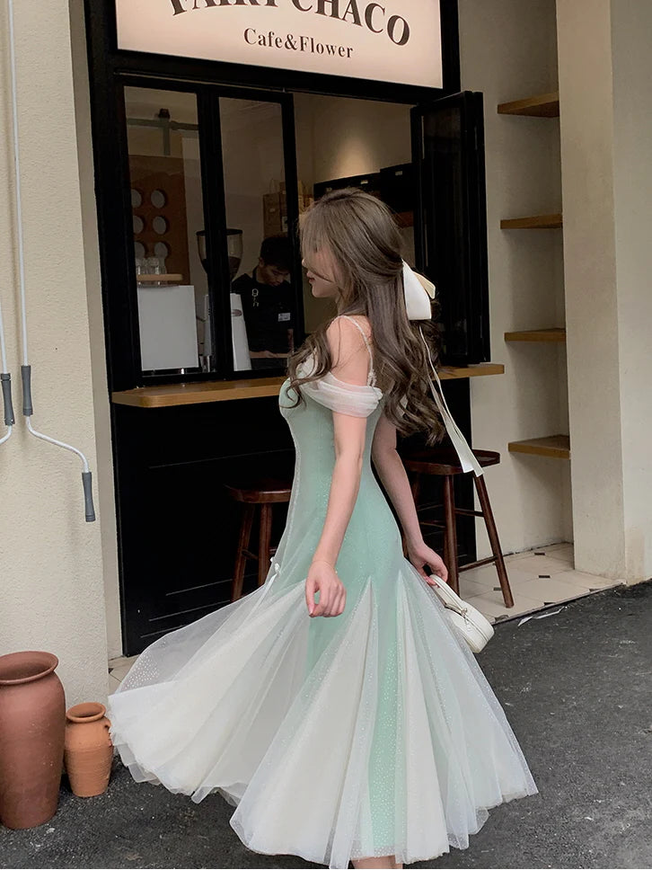 Evelyn's Mint Princess Slit Mesh Dress