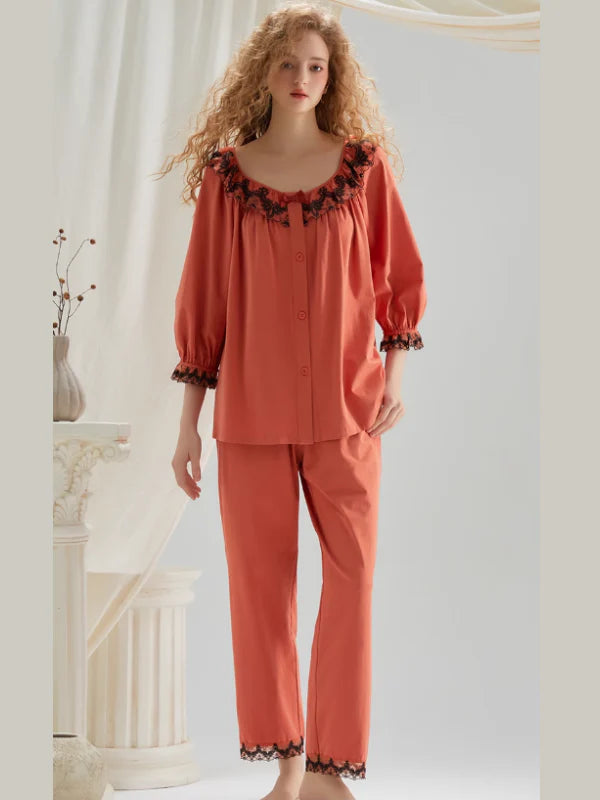 Elegant Lace-Trimmed Pajama Set