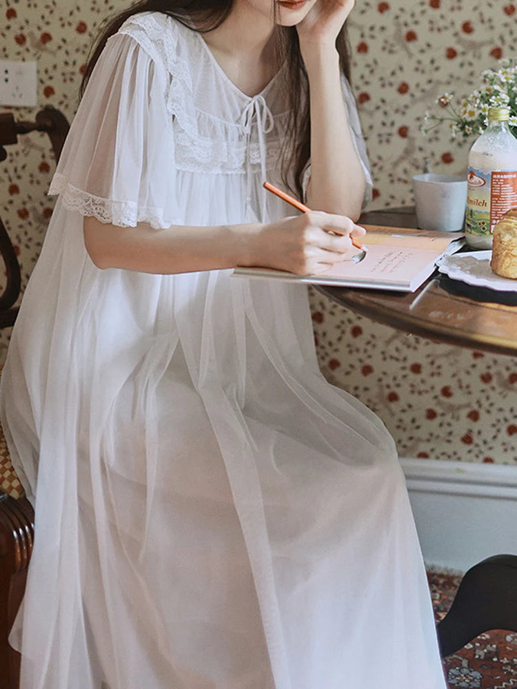 Ruffled Lace Sheer Nightgown