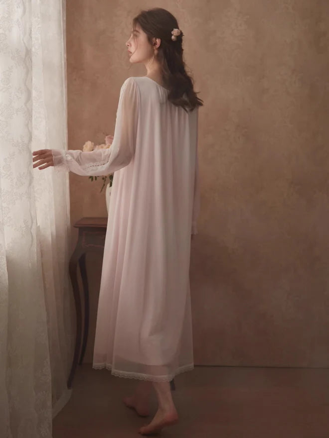 Ethereal Lace Trim Long Sleeve Nightgown