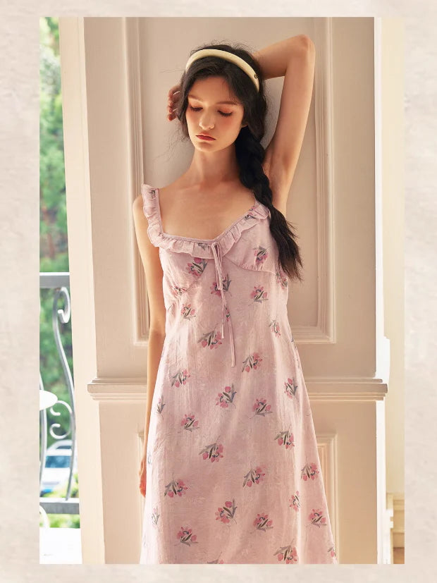 Blush Floral Ruffle Strap Nightgown