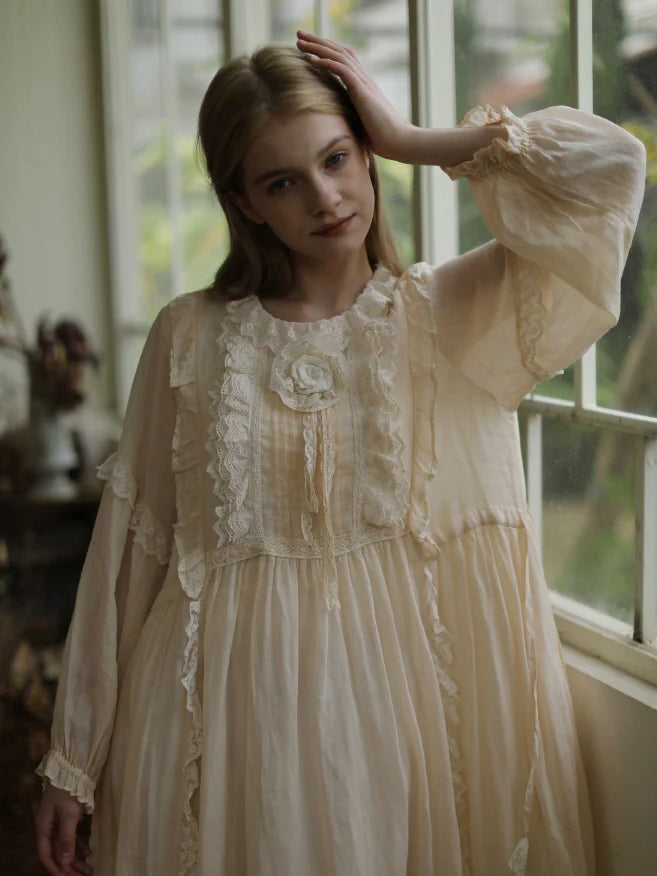 Forest Bloom Ramie Embroidered Dress