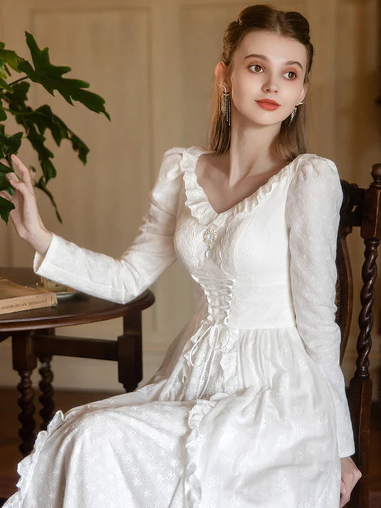 Princess Lace Vintage White Long Dress