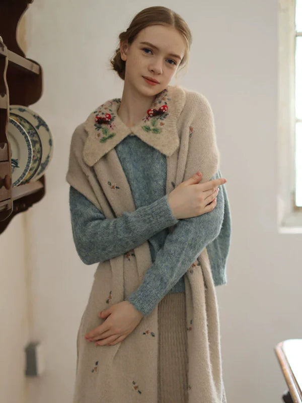 Floral-Collared Alpaca Sweater