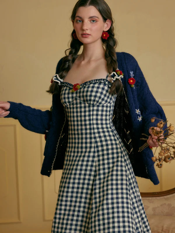 Navy Floral Wool Cardigan