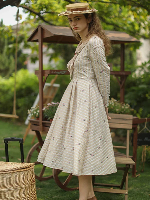 Beige Harmony of Lace Check Dress