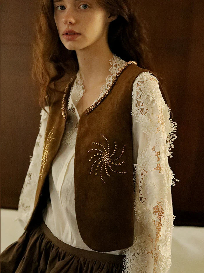 Ethereal Lace Trim Linen-Cotton Blouse