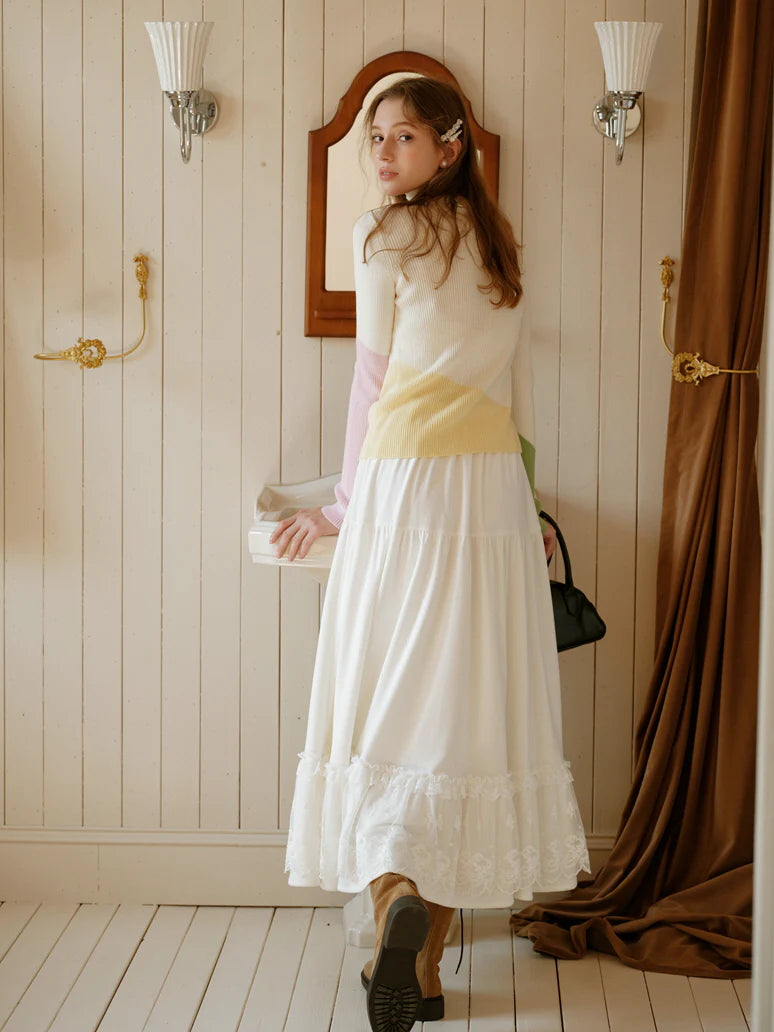 Pastel Color-Block High Neck Sweater