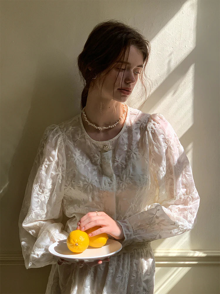 Vintage Floral Embroidered Top & Skirt