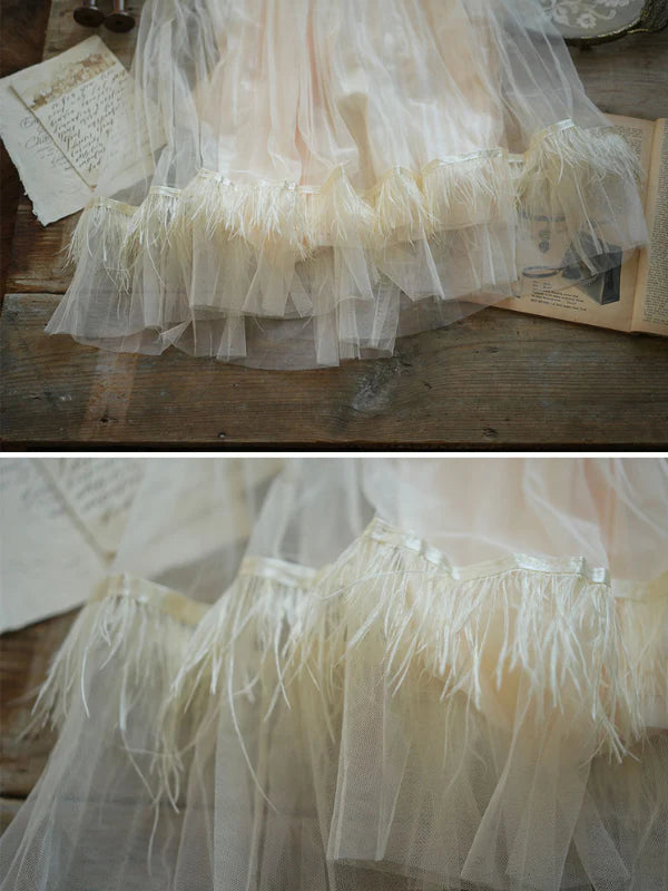 Dreamy Feather-Trim Pleated Skirt