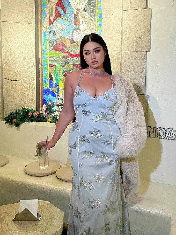 Frosted Bloom Sequin Tulle Gown