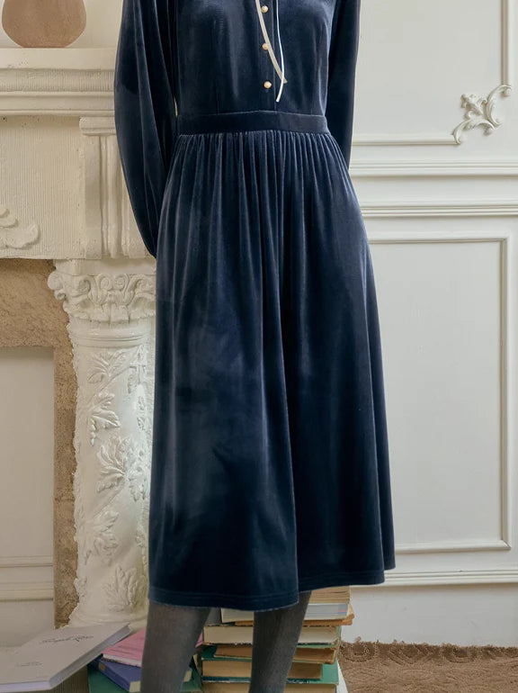 Velvet Rose Collar Blue Dress