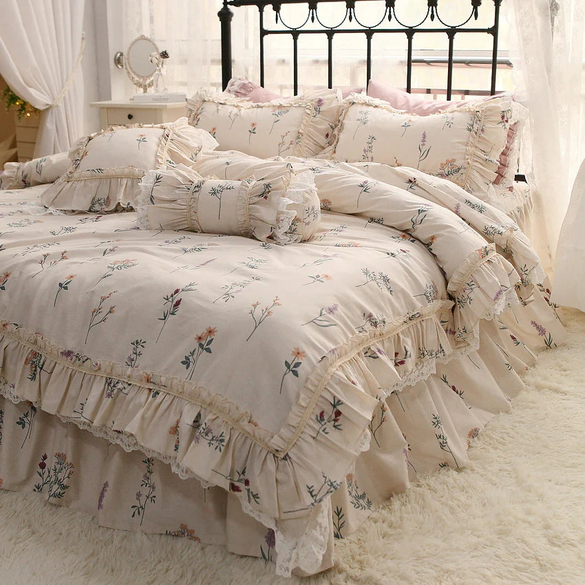 Retro Style Pastoral Floral Cotton Bedding Cover Set