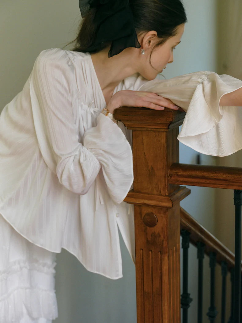 Ethereal White Pleated Chiffon Blouse