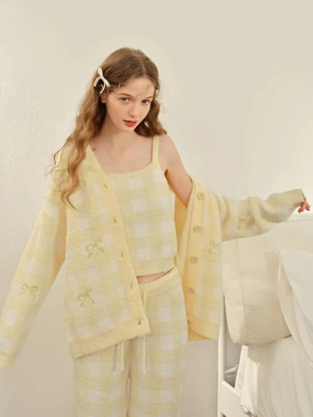 Yellow Gingham 3-Piece Cozy Lounge Set