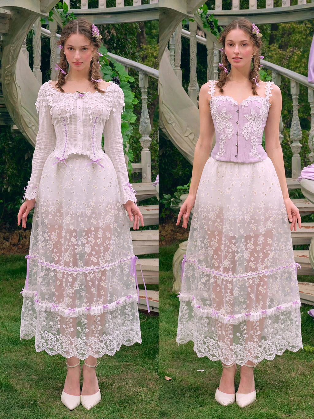 Floral Embroidered Corset & Sheer Skirt