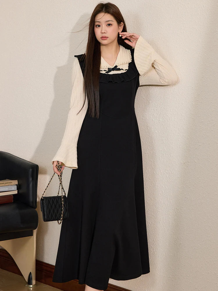 Ruffled Trim Vintage Lace Collar Dress