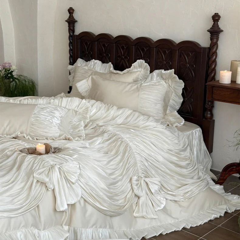 Ivory Bow Ruffle Bedding Set