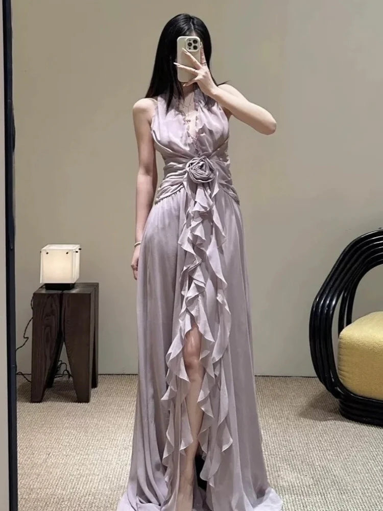 Lilac Rose Ruffle Chiffon Dress