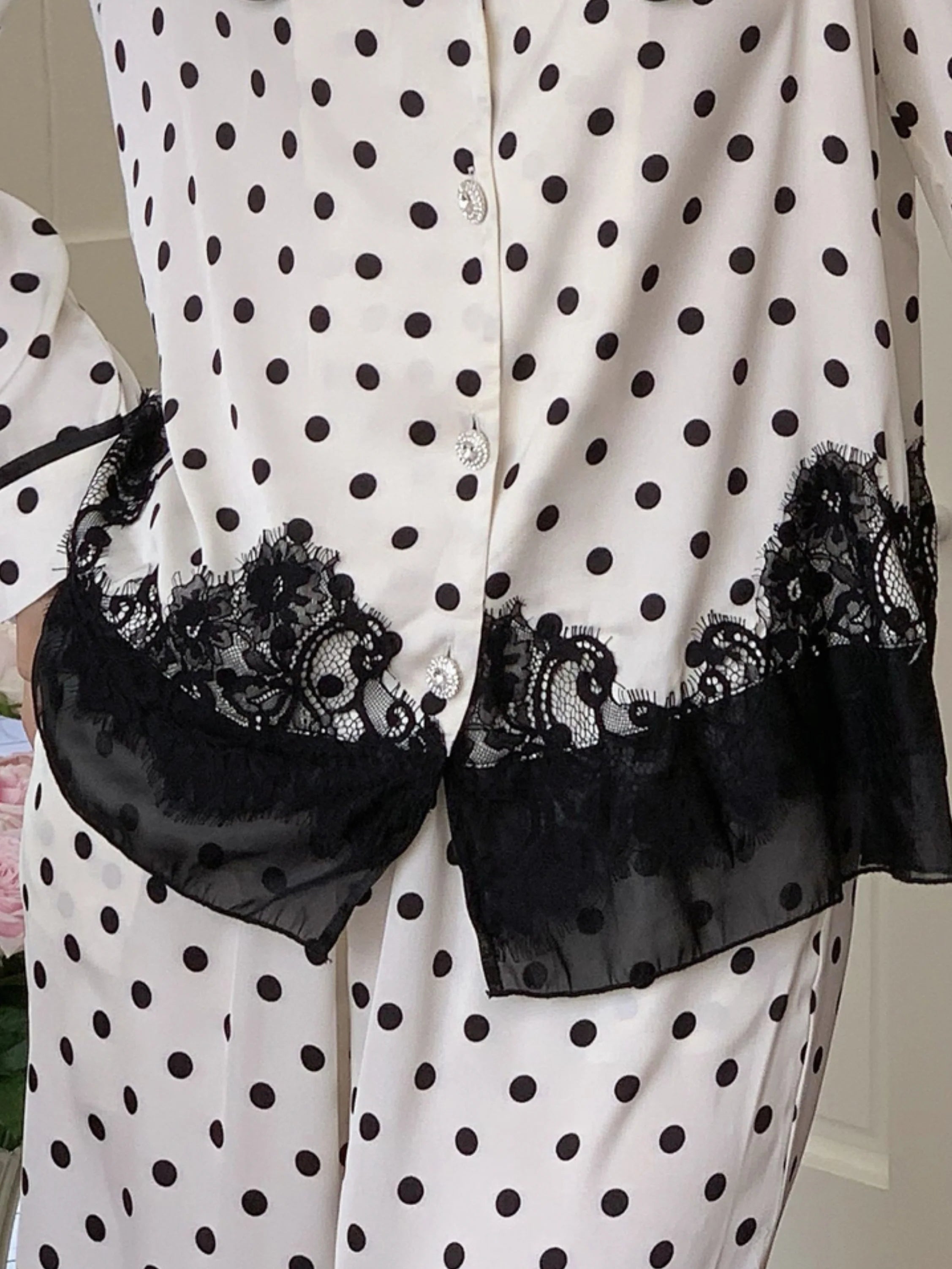 Polka Dot Lace-Trim Pajama Set
