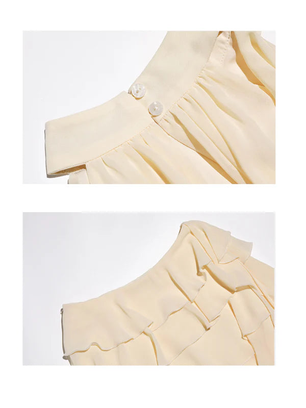 Ethereal Cream Ruffle Rose Halter Top