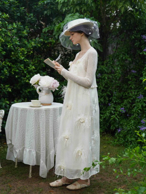 Ivory Feather Bloom Slip Dress