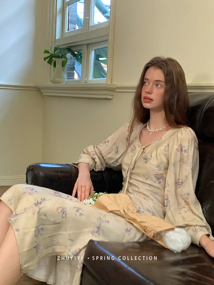 Vintage Bloom Sheer Sleeve Dress