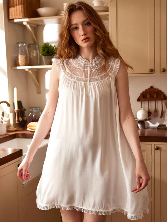 Lace Collar Antique White Nightgown