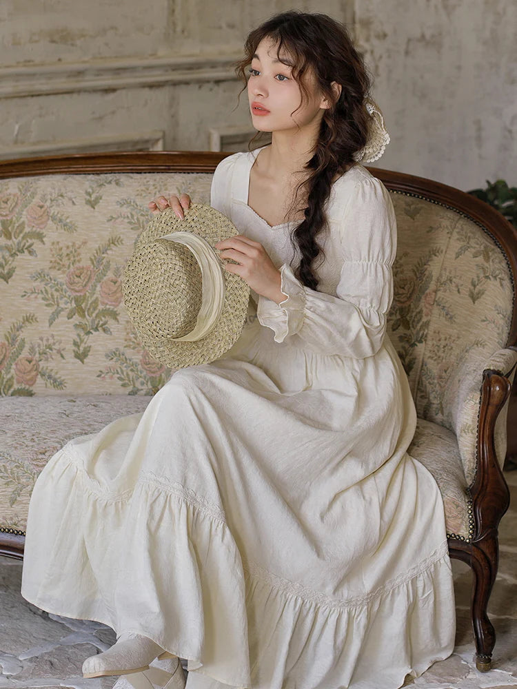 Vintage Princess Beige Cotton Dress