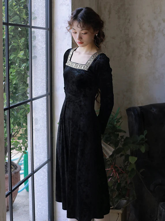 Vintage Black Velvet Princess Dress