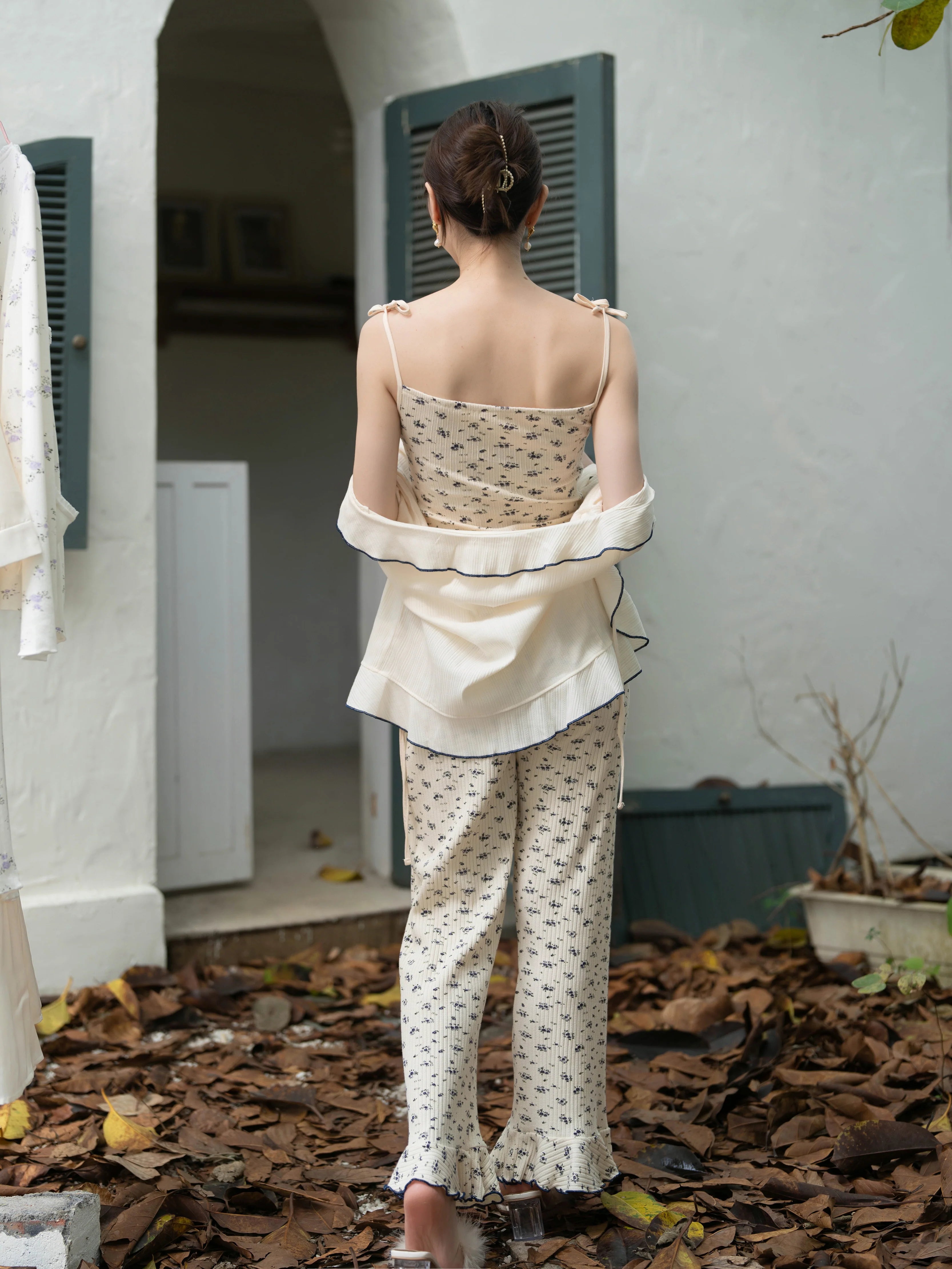 Navy Ribbon Floral Loungewear Set