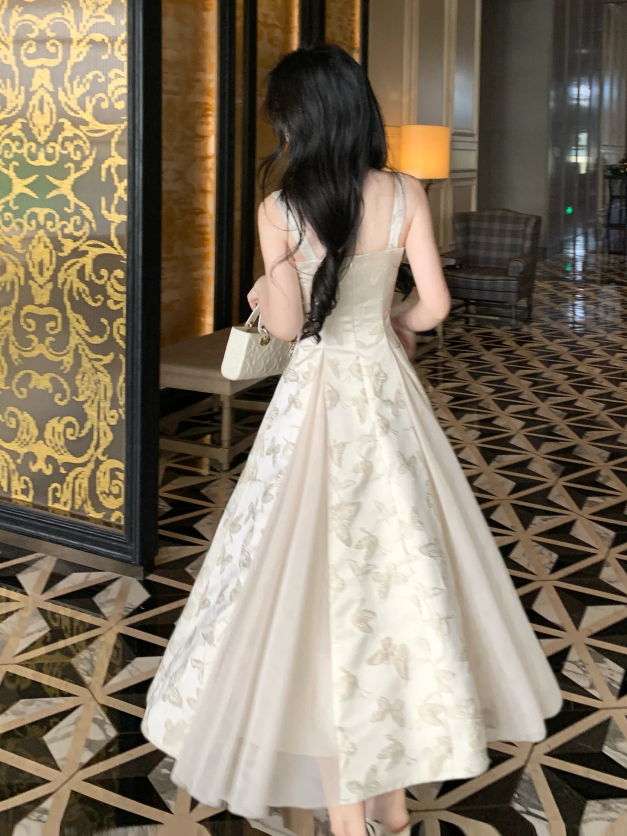 Ethereal Butterfly Embroidered Jacquard Dress