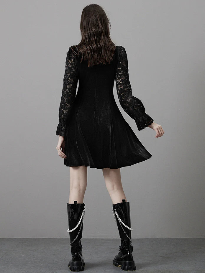 Gothic Lace Sleeve Velvet Dress