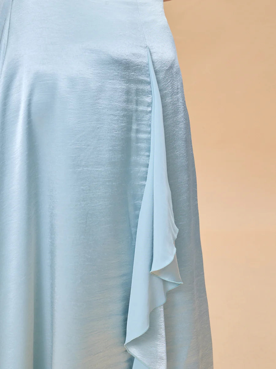 Ocean Bloom Satin Halter Dress