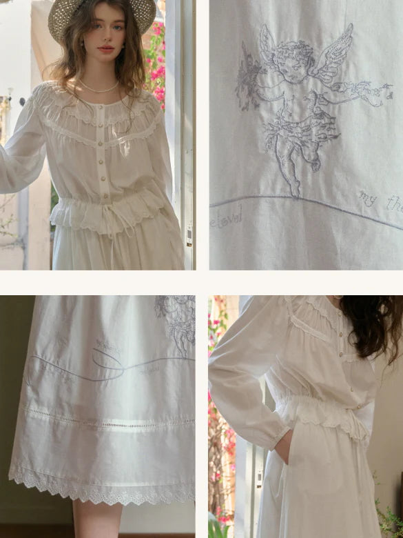 Cotton Vintage Embroidery Blouse & Skirt