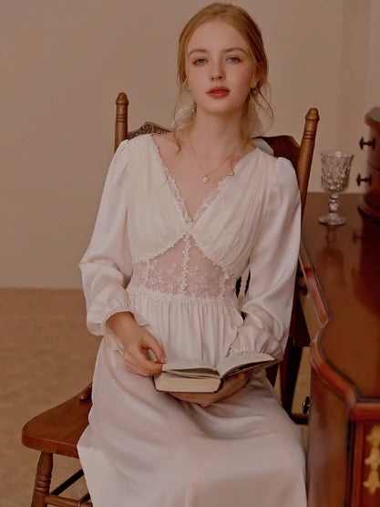 Ethereal Elegance White Lace Nightgown