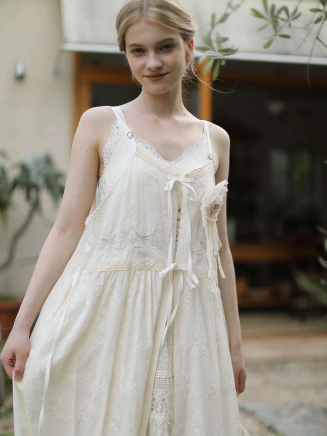 Cottage Bloom Embroidered Cotton Slip Dress