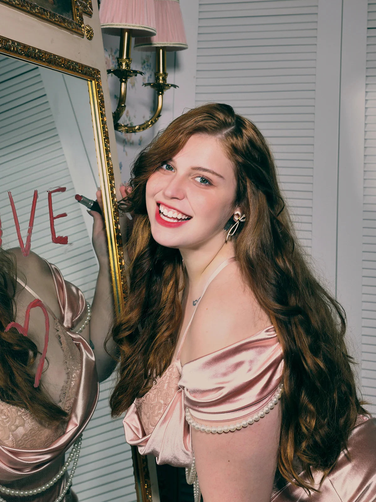 Opulent Pearl Drape Satin Corset Gown