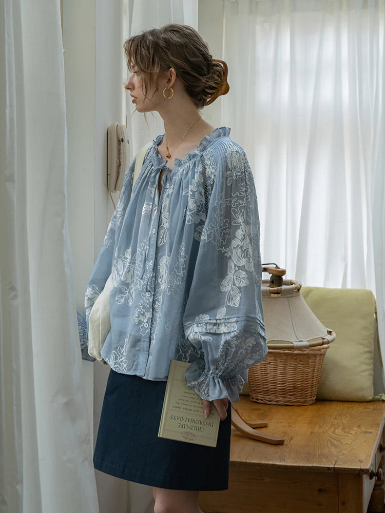 Vintage Embroidered Sheer Blouse